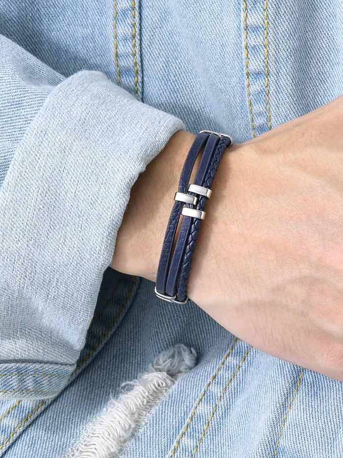 Stainless steel Artificial Leather Geometric Hip Hop Wristband Bracelet