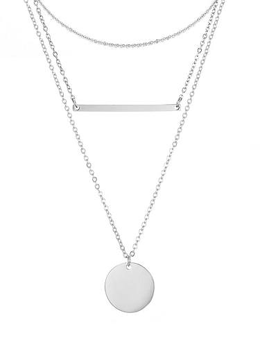 Collier multi-rangs pendentif géométrique minimaliste en acier inoxydable