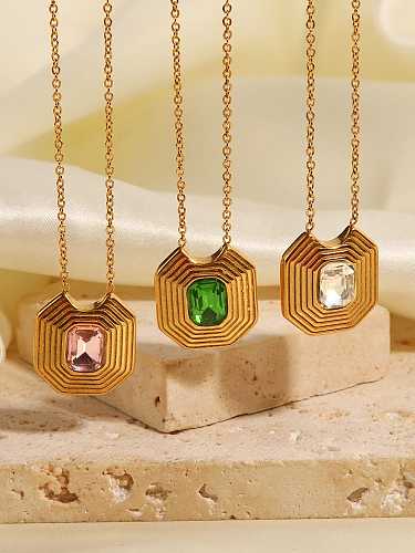Stainless steel Glass Stone Geometric Vintage Necklace