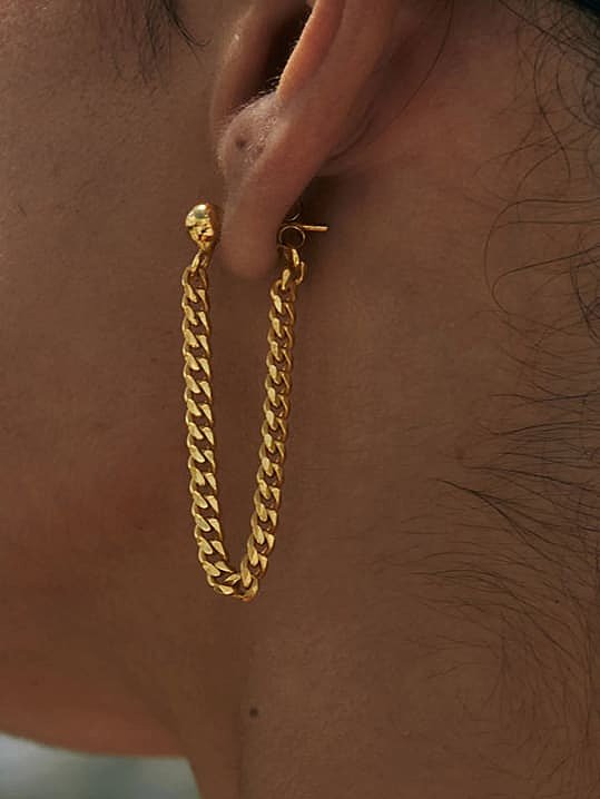 Geometrischer Taseel-Hip-Hop-Einfädler-Ohrring aus Edelstahl
