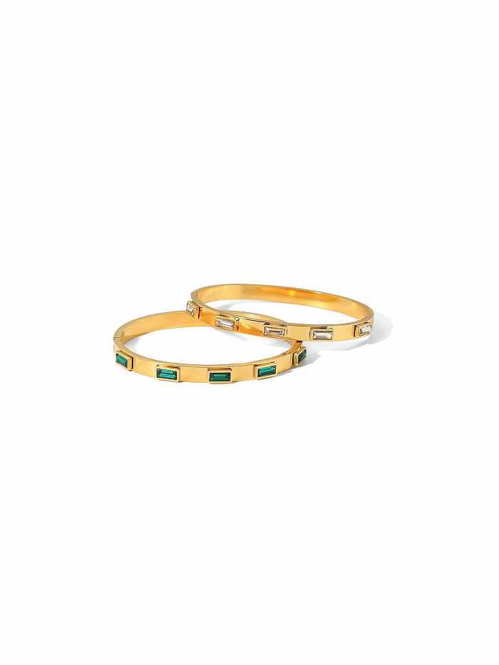 Stainless steel Cubic Zirconia Green Geometric Trend Band Bangle
