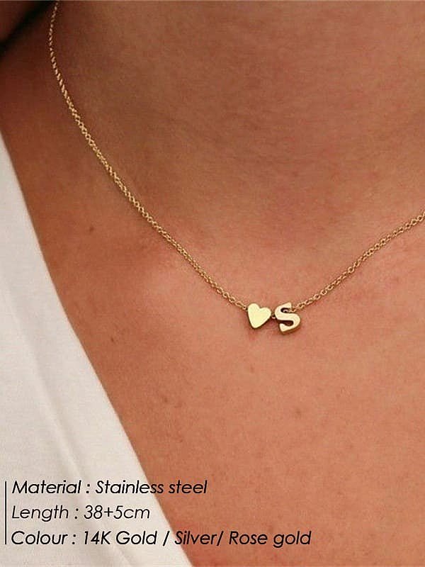 Stainless steel Letter Minimalist Heart Pendant Necklace
