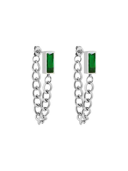 Titanium 316L Stainless Steel Cubic Zirconia Geometric Chain Ethnic Drop Earring with e-coated waterproof