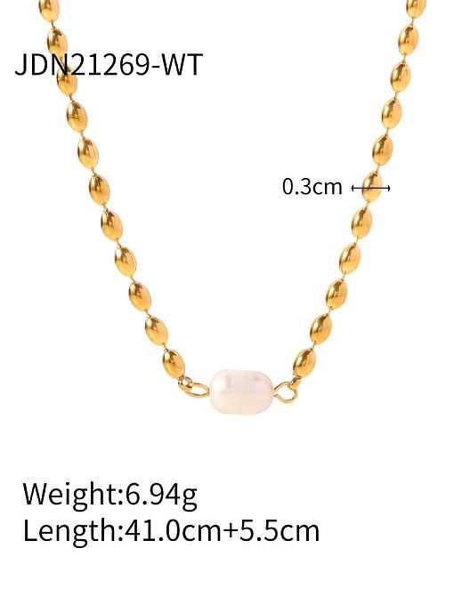 Collier de perles Vintage géométrique en acier inoxydable