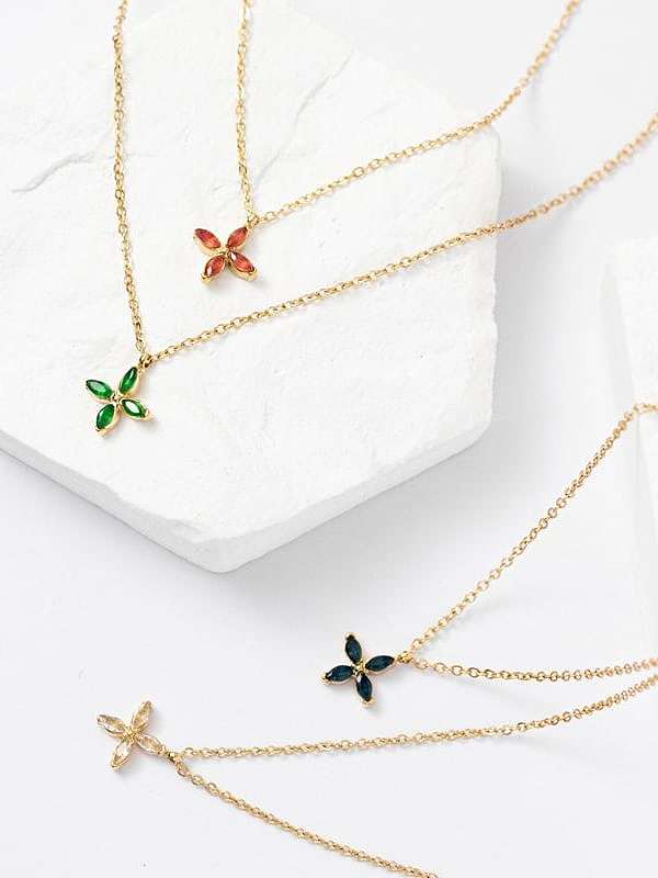 Stainless steel Cubic Zirconia Clover Minimalist Necklace