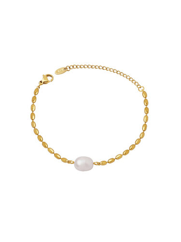 Bracelet Perlé Vintage Géométrique en Acier au Titane avec Perle d'Imitation