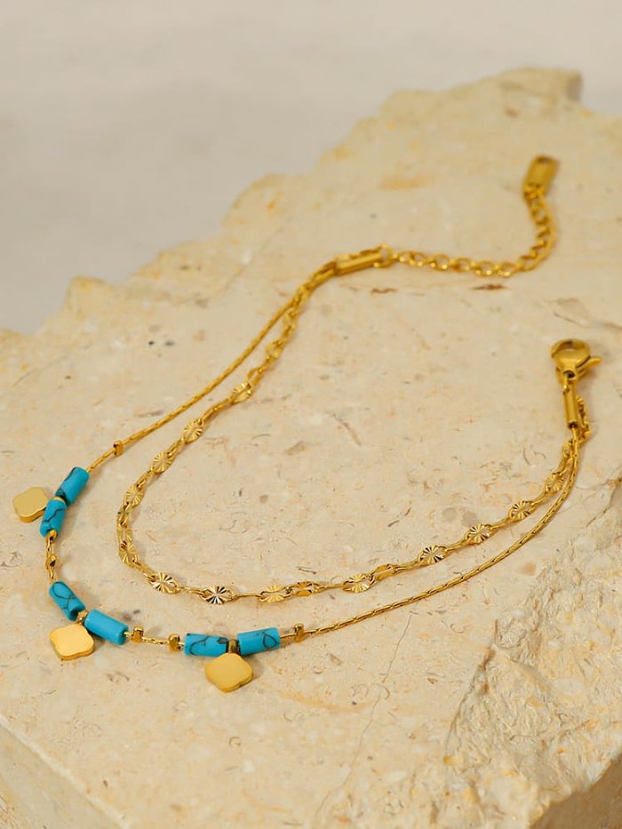 Bracelet Trèfle Bohème Turquoise Acier Titane