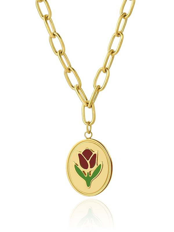 Collier minimaliste en acier titane fleur émaillée