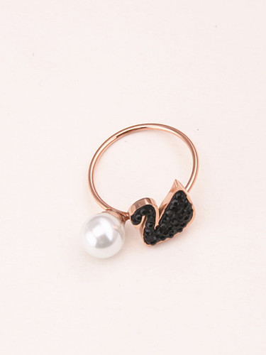 Rose Gold Black Swan Shell Pearl Ring