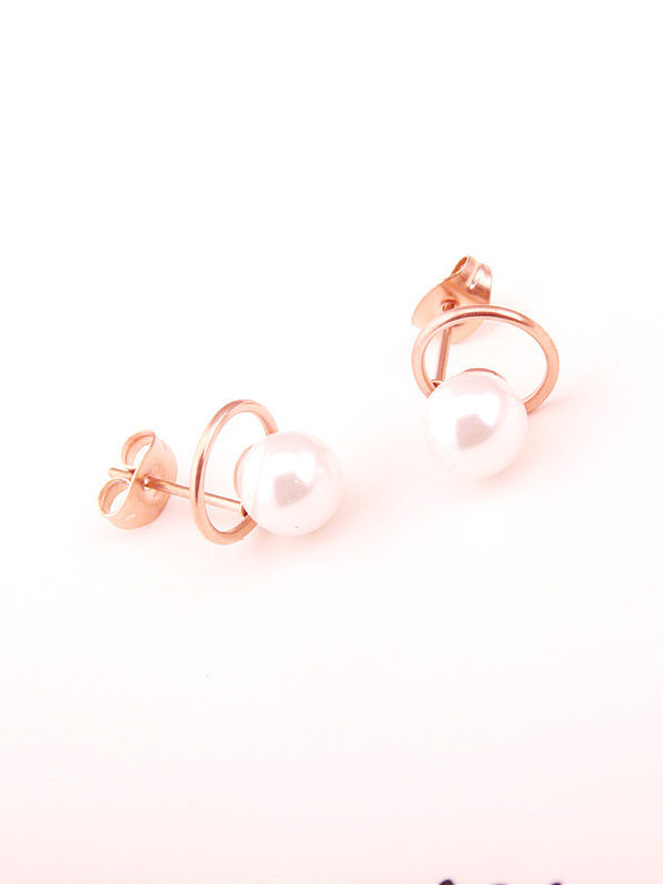 Boucles D'oreilles Tiges Perles Artificielles Plaqué Or Rose