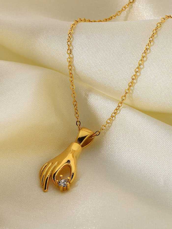 Stainless steel Cubic Zirconia Hand Of Gold Trend Necklace