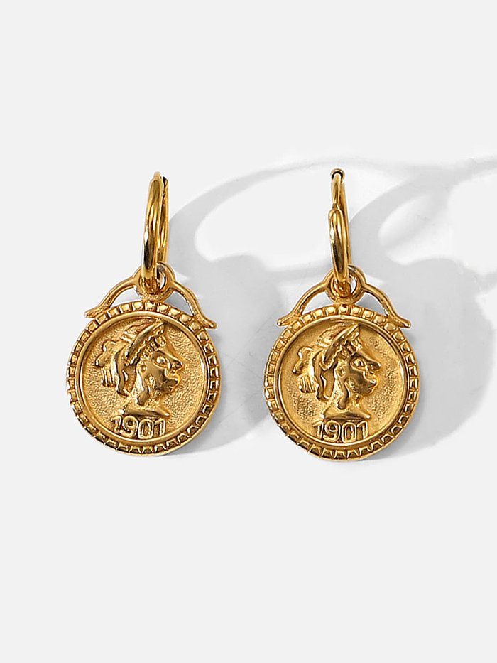 Stainless steel Medallion Vintage Huggie Earring