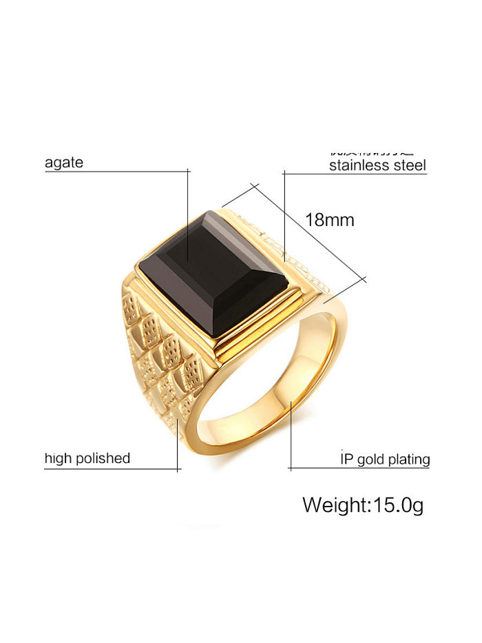 Stainless steel Glass Stone Geometric Hip Hop Band Ring