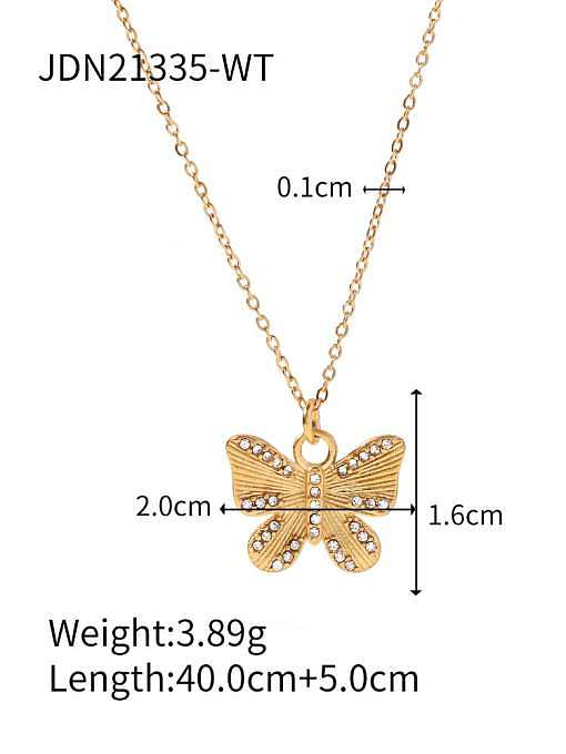Stainless steel Rhinestone Butterfly Vintage Necklace