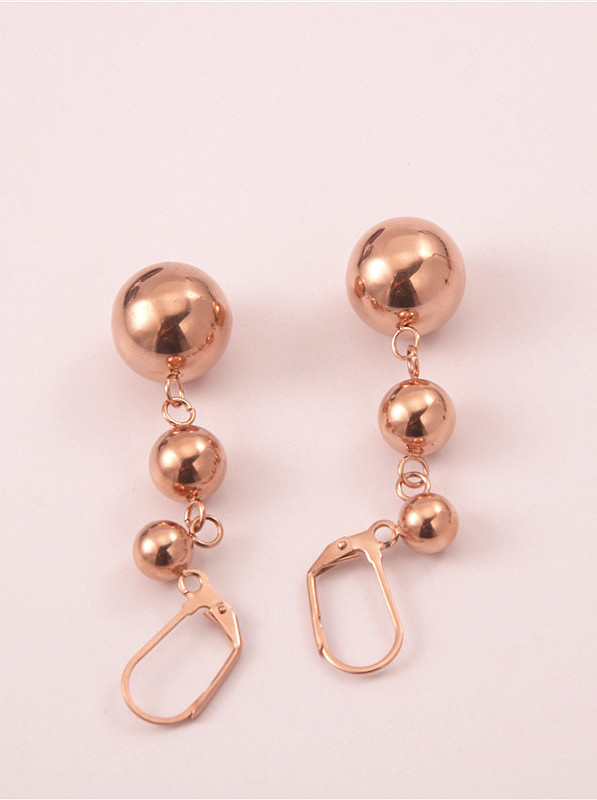 Titanium With Gold Plated Fashion Round Beads Drop Earrings