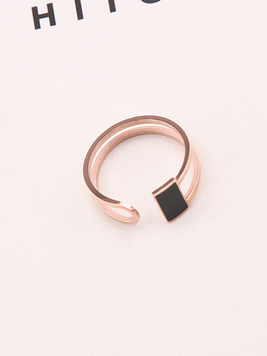 Fashion Square Black Glue Double Lines Open Ring