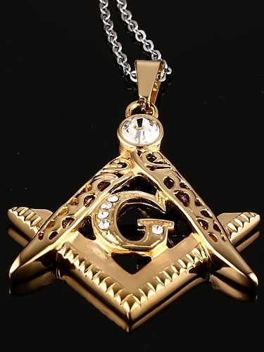 Exquisito colgante de titanio con diamantes de imitación en forma geométrica chapado en oro