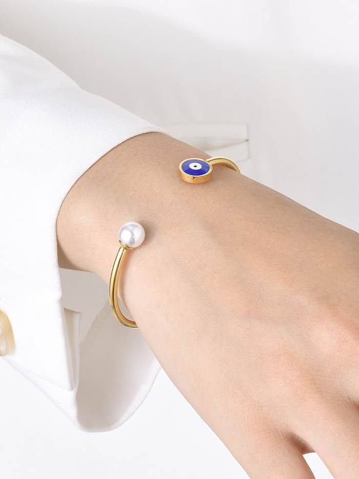 Bracelet manchette minimaliste irrégulier en acier inoxydable Imitation Pearl