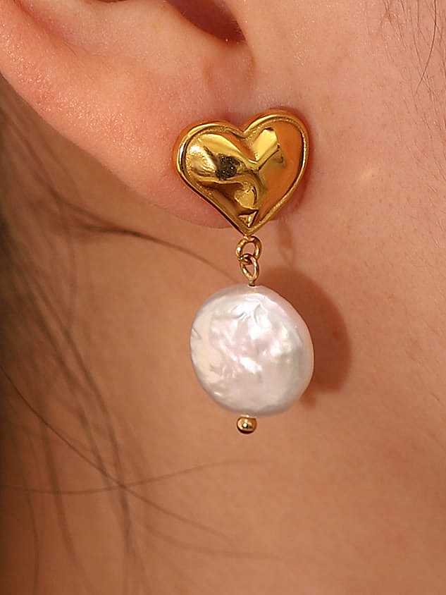 Stainless steel Freshwater Pearl Heart Minimalist Drop Earring