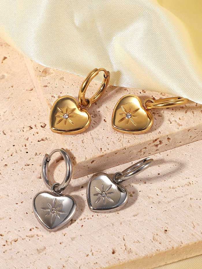 Stainless steel Cubic Zirconia Heart Trend Huggie Earring