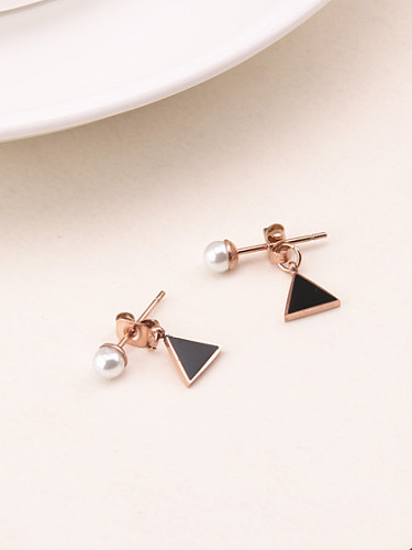 Black Triangle Artificial Pearl Earrings