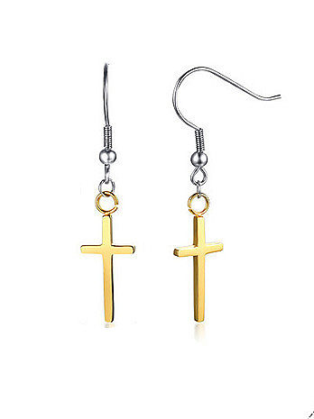 Boucles d'oreilles pendantes en titane en forme de croix plaquées or