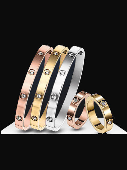 Stainless steel Cubic Zirconia Geometric Minimalist Band Bangle