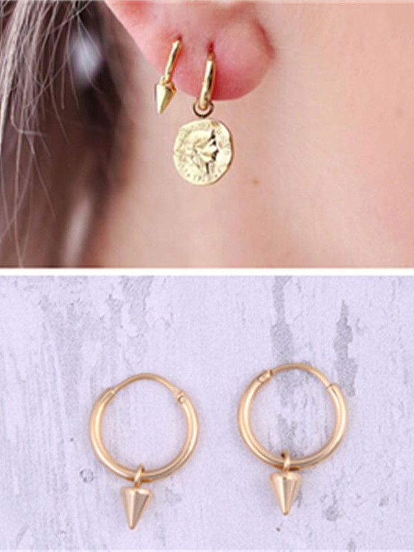 Titanium With Gold Plated Personality Geometric Stud Earrings