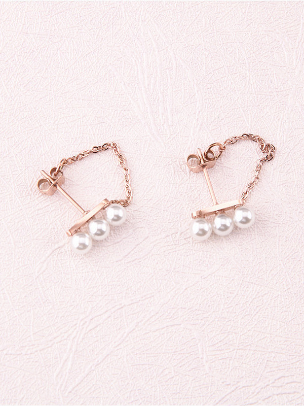 Rose Gold Plated Shell Pearls Stud Earrings