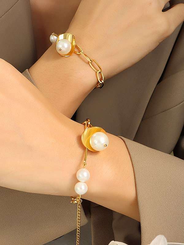 Titanium Steel Imitation Pearl Geometric Vintage Link Bracelet