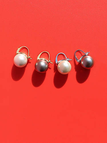 Titanium 316L Stainless Steel Imitation Pearl Round Minimalist Huggie Earring with e-coated waterproof
