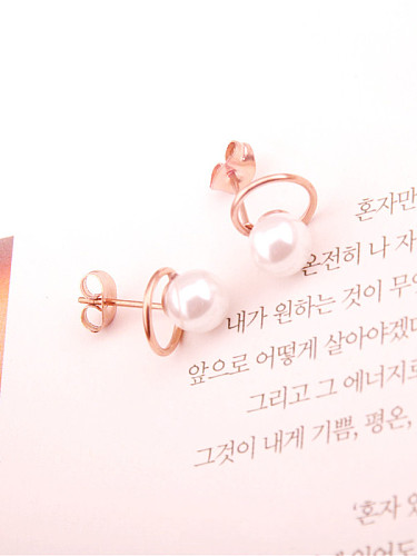 Rose Gold Plated Artificial Pearls Stud Earrings