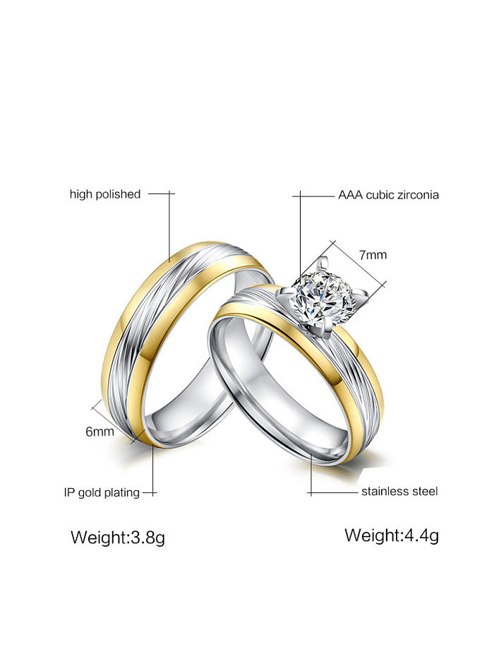 Stainless steel Cubic Zirconia Geometric Minimalist Couple Band Ring