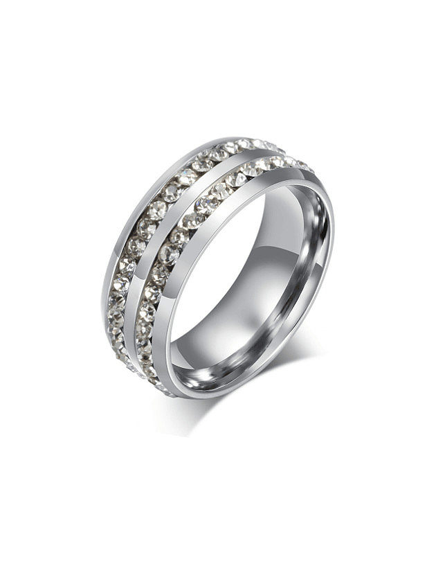 Titanium Steel Rhinestone Geometric Minimalist Band Ring