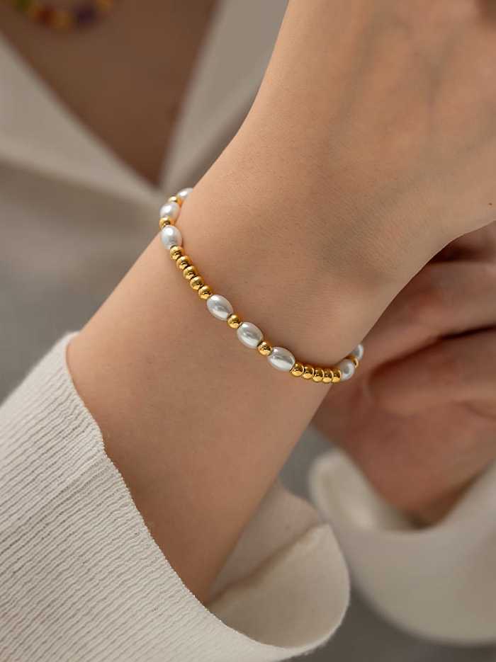 Bracelet en perles d'imitation géométrique minimaliste en acier inoxydable