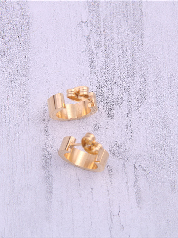 Titanium With Gold Plated Simplistic Round Stud Earrings