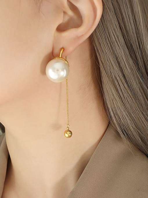 Titanium Steel Imitation Pearl Tassel Minimalist Drop Earring