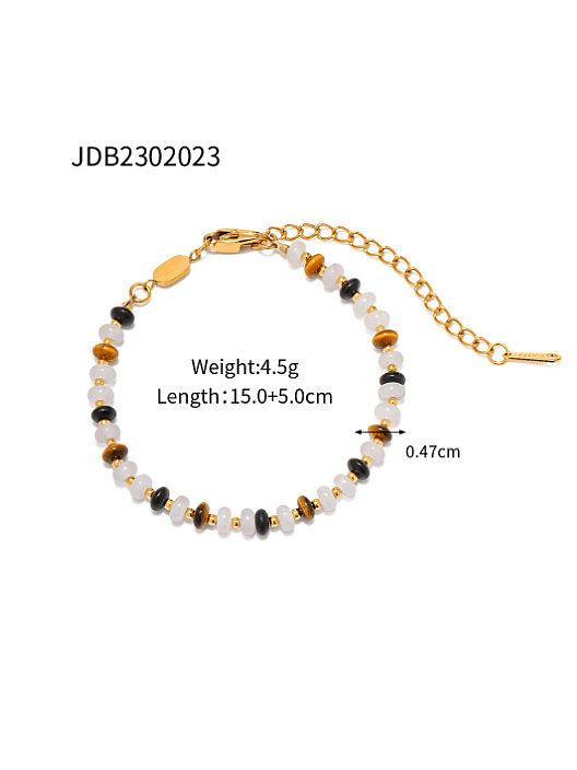 Bracelet perlé vintage géométrique en pierre naturelle en acier inoxydable