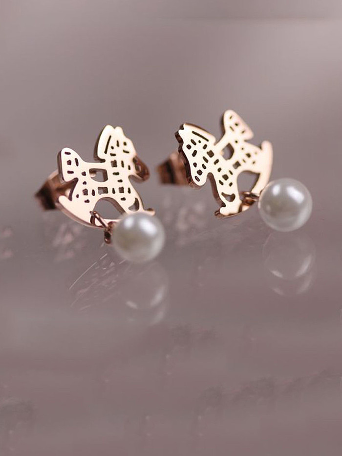 Titanium With Rose Gold Plated Cute horse Stud Earrings