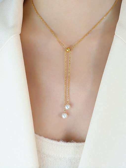 Trend Tassel Titanium Steel Imitation Pearl Bracelet and Necklace Set