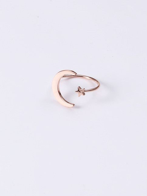 Titanium With Rose Gold Plated Cute Star Moon Free Size Rings