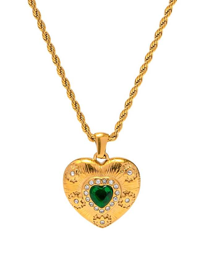 Stainless steel Cubic Zirconia Heart Vintage Necklace