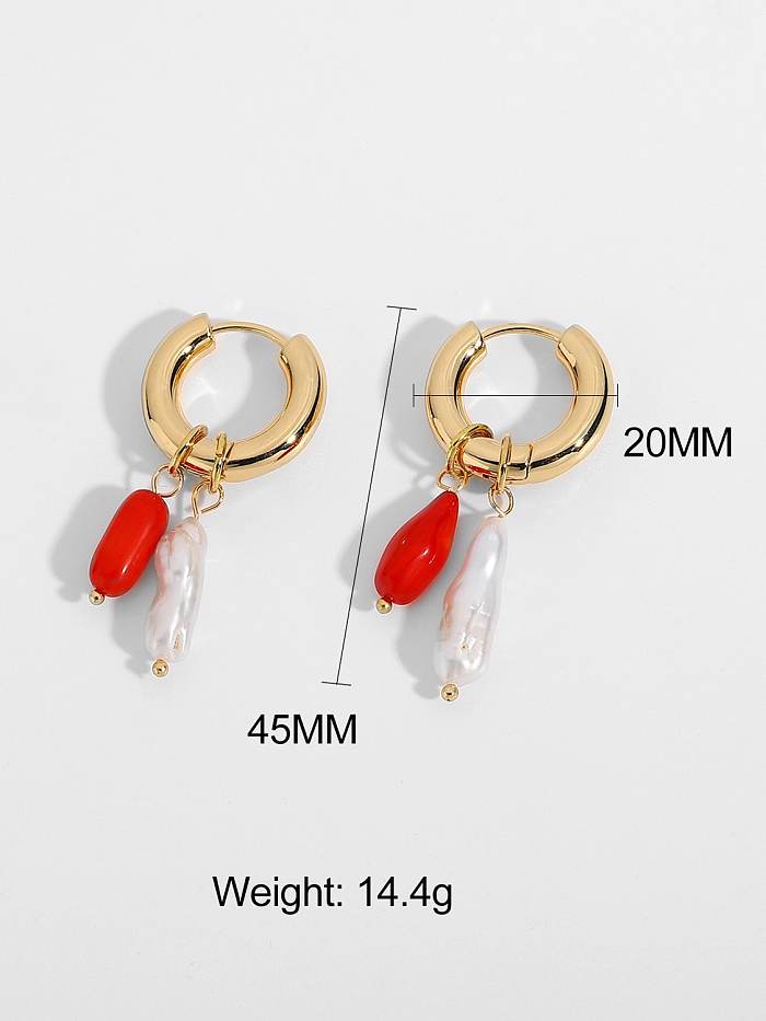 Stainless steel Freshwater Pearl Red Huggie Earring