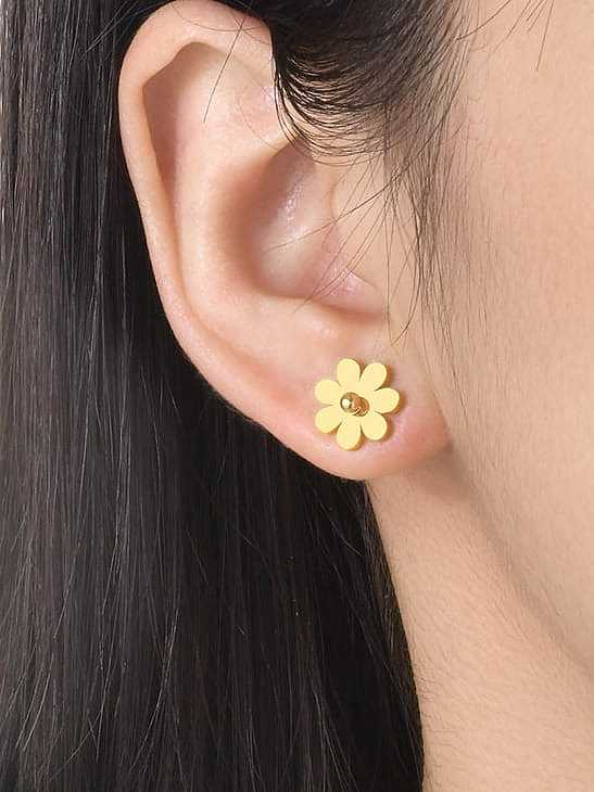 Boucle d'oreille tige minimaliste fleur en acier inoxydable