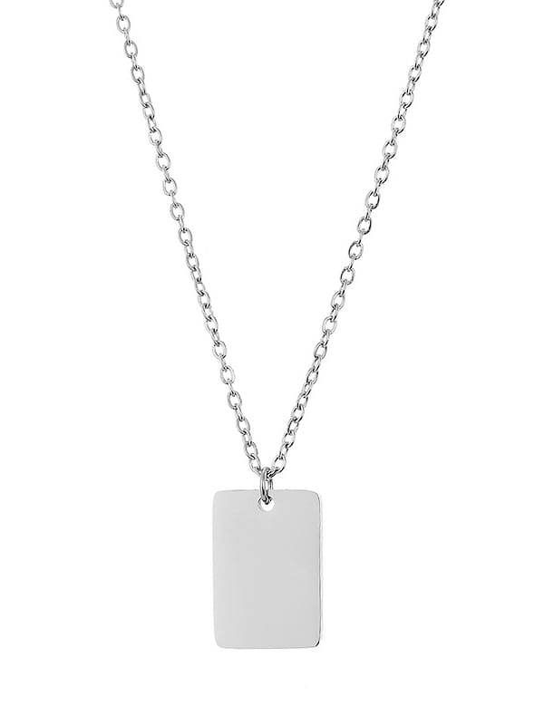 Titanium Steel Rectangle Minimalist Trpe Lettering Pendant Necklace