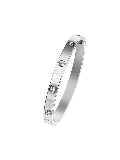 Bracelet jonc minimaliste géométrique en acier inoxydable avec zircone cubique