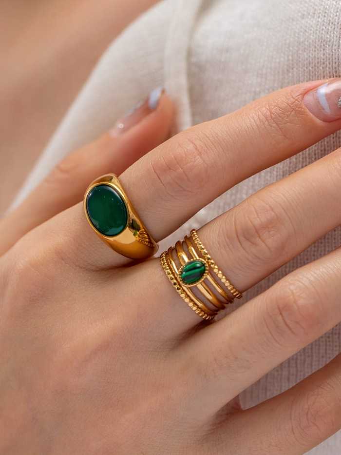 Stainless steel Jade Geometric Trend Band Ring