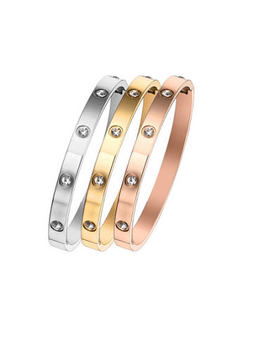 Bracelet jonc minimaliste géométrique en acier inoxydable avec zircone cubique