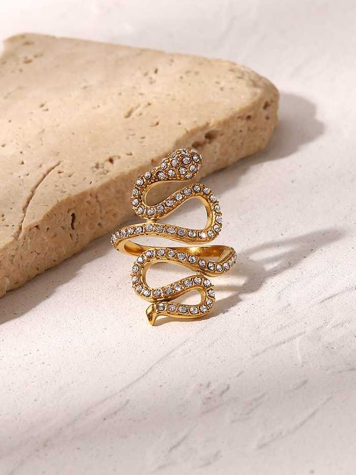 Anillo de banda vintage de serpiente de diamantes de imitación de acero inoxidable