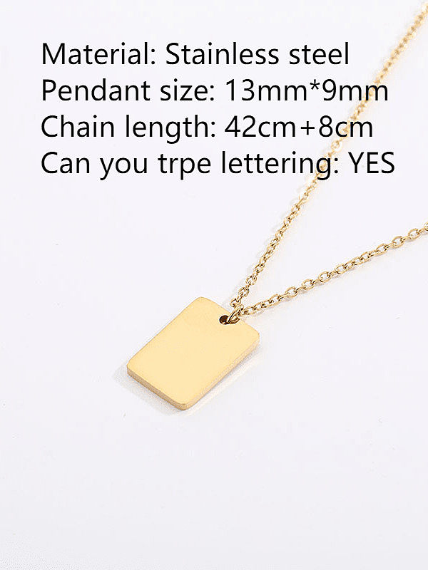 Titanium Steel Rectangle Minimalist Trpe Lettering Pendant Necklace